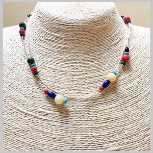NEW AMERICAN Necklace WEST Sterling Silver Lapis Malachite Coral Beaded Necklace